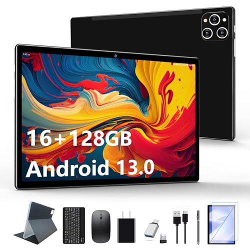 Tablet 10.1 Inch Android 12 Tablets 2024 Latest Android Tablet 128GB ROM+16GB RAM (8+8 Virtual), 2 in 1 Tablet with Keyboard, Powerful Octa-Core+13MP Camera, 1TB TF Expandable, FHD WiFi Tablet PC