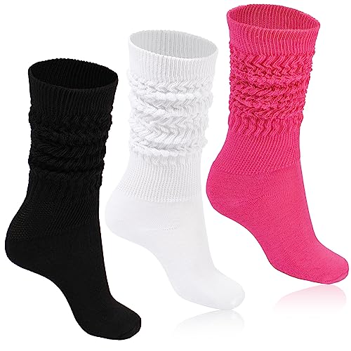 Moon Wood Women Slouch Socks 3 Pairs Extra Long Cotton Knit Knee High Thick Scrunch Socks Size 9-11