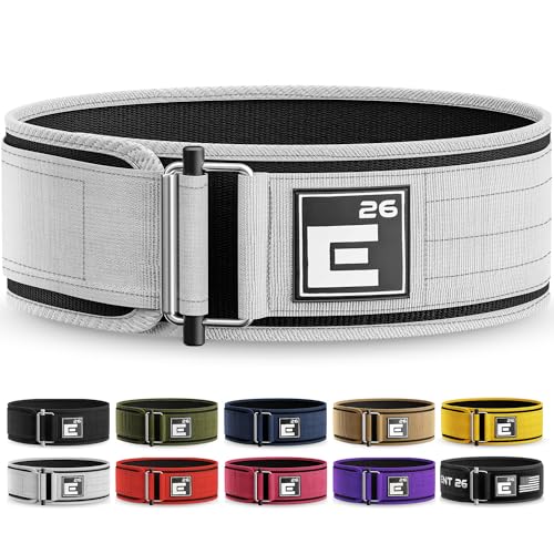 Self-Locking Weight Lifting Belt | Premium Weightlifting Belt for Serious Functional Fitness, Weight Lifting, and Olympic Lifting Athletes (Large, White)
