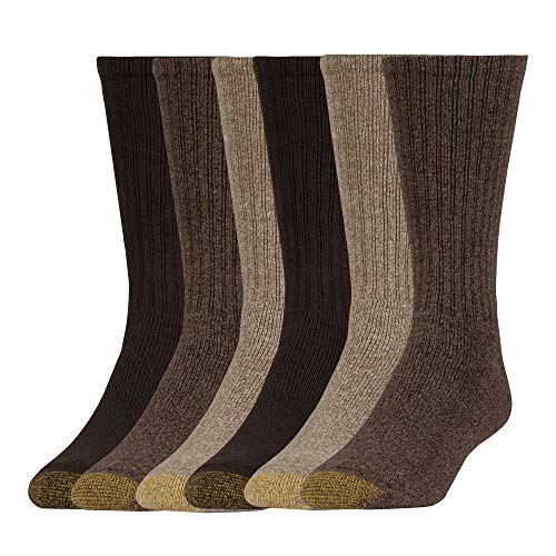 GOLDTOE Men's Harrington Crew Socks, Multipairs, Taupe Marl/Khaki (6-Pairs), Large