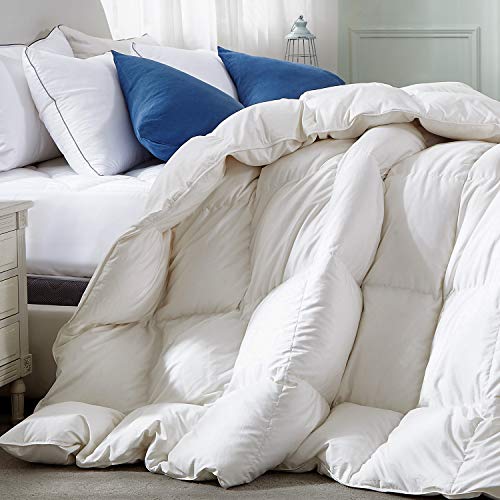 Royoliving Premium Heavyweight Goose Feathers Down Comforter King Size Thickened Solid White 100% Cotton Cover Down Proof Winter Duvet Insert with Corner Tabs, 70 Oz