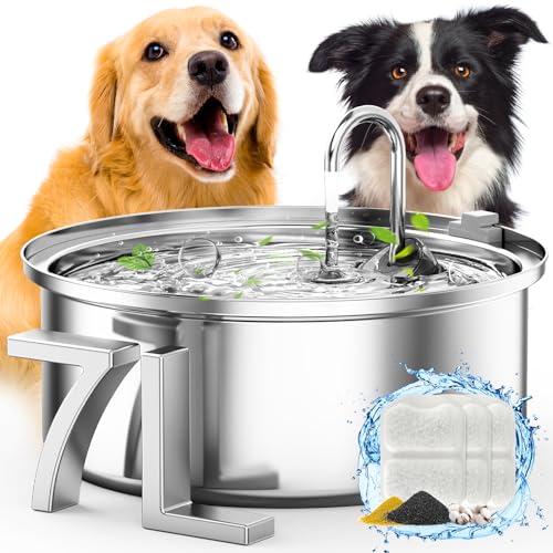 oneisall Dog Water Fountain for Large Dogs,7L/230oz/1.8G Stainless Steel Dog Fountain Super Quiet with Triple Filtration,Great for Large Dogs Cats and Multi-Pet Home