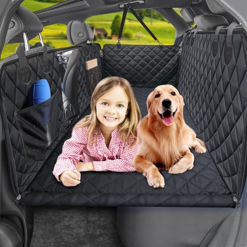 URPOWER Back Seat Extender for Dogs, Dog Car Seat Cover with Hard Bottom Dog Car Seat Bed Waterproof Dog Hammock for Car Pet Backseat Protector with Mesh Window and Storage Pocket for Car, SUV
