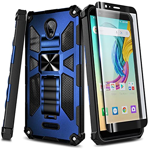 NZND Case for Cricket Icon 2 (2020) U325AC with Tempered Glass Screen Protector (Maximum Coverage), Full-Body Protective [Military-Grade], Built-in Kickstand, Heavy-Duty Phone Case (Blue)