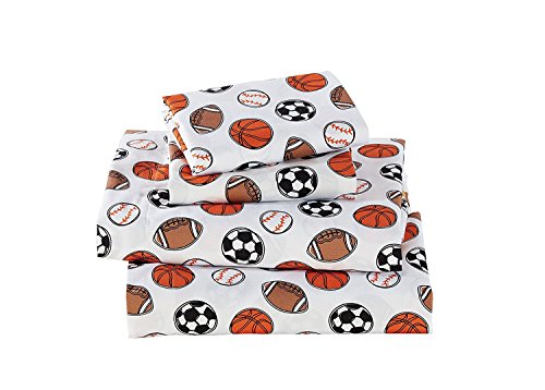 Linen Plus Sheet Set for Teens Kids Sports Soccer Basketball Football Baseball White Orange Brown Black Flat Sheet and Fitted Sheet and Pillow Case Twin Size New