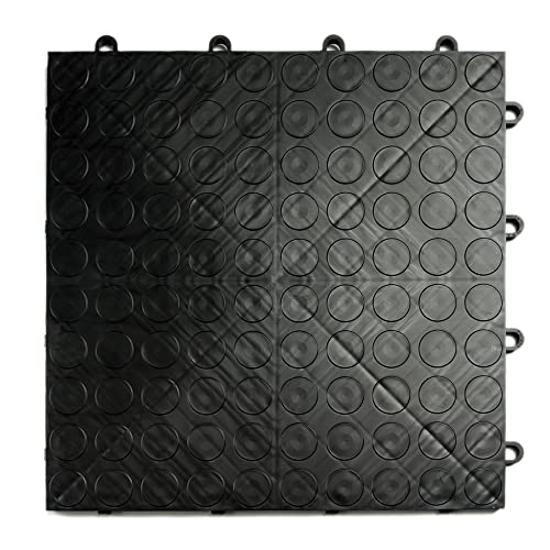Big Floors GarageDeck Coin Pattern, Durable Copolymer Interlocking Modular Non-Slip Garage Flooring Tile (48 Pack), Black