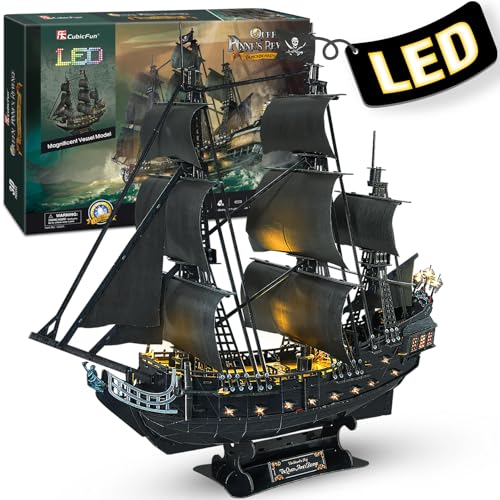 3D Puzzles for Adults - Led Pirate Ship Queen Anne's Revenge - Large 27'' Sailboat Puzzles - Desk Decor/House Warming/New Home/Christmas/Anniversary/Teacher Appreciation Gifts