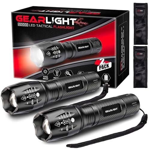 GearLight LED Flashlights - Mini Camping Flashlights with High Lumens, 5 Modes, Zoomable Beam - Powerful, Bright, and Versatile Tactical Flash Light for Outdoor and Home Use