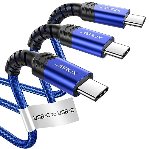 JSAUX 100W USB C to USB C Cable 3-Pack [10ft/6.6ft/3.3ft] Type C to Type C Charger Cable Fast Charging Compatible for Samsung Galaxy S24 Ultra S23 S22, iPhone 15 Plus Pro Max, CarPlay, iPad Pro -Blue