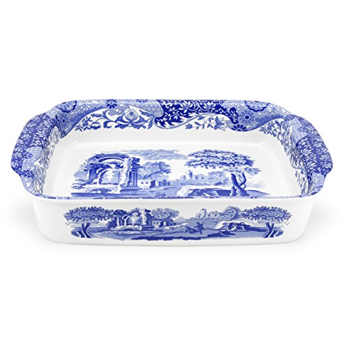 Spode Blue Italian Large Rectangular Handled Dish | Deep Baking Pan for Oven | Casserole and Lasagna Bakeware | 15 x 12 Inch | Microwave and Dishwasher Safe