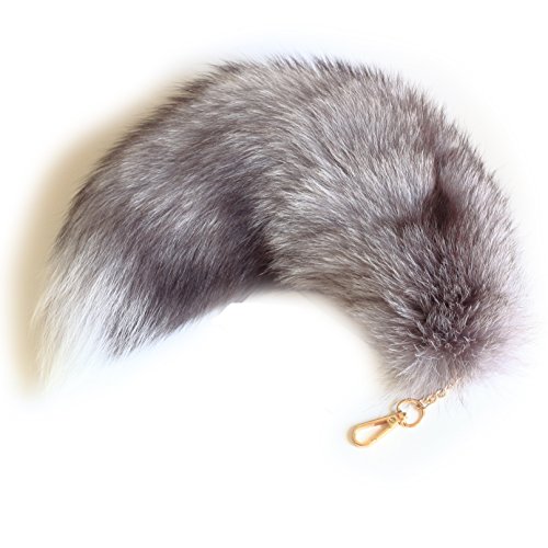 Fosrion Silver Fox Tail Fur Hair Keychain Clasp Cosplay Fashion Beautiful (Sky Grey)