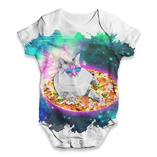 TWISTED ENVY Baby Unisex Surfing Pizza Cat In Space ALL-OVER PRINT Bodysuit Baby Grow Baby Romper 3-6 Months White