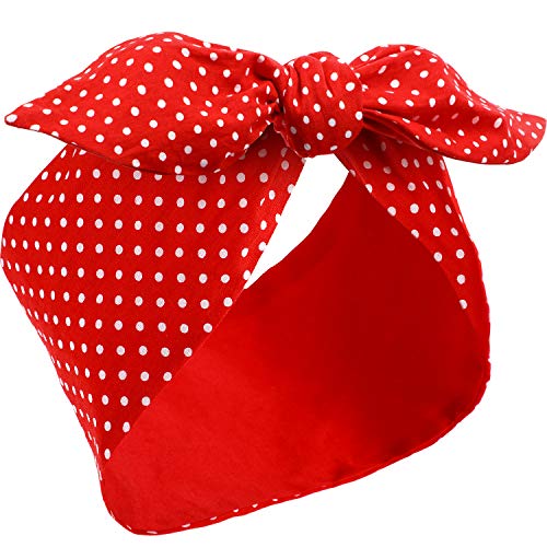 Costume Headband White Polka Dot Bandana Headband Wire Headband Halloween Dress up Retro Hairband Headwrap Hair Accessories for Women and Girls(Red,Small Dots)