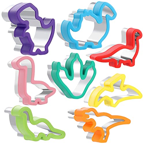 MUYIYAMEI 8pcs Dinosaur Cookie Cutter Set - Stainless steel Sandwich Cookie Food Cutter Molds, Kitchen Baking, Cookies, Sandwiches, Children's Dinosaur Themed Birthday Party.