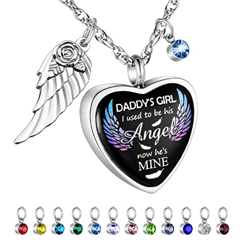 Dletay Heart Urn Necklace for Ashes Birthstones Cremation Jewelry for Ashes Daddy’s Girl Ash Necklace Memorial Ash Holder