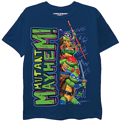 Teenage Mutant Ninja Turtles Boys' Little TMNT Mutant Mayhem Movie Character T-Shirt-Leo, Donnie, Raph, Mikey, Navy