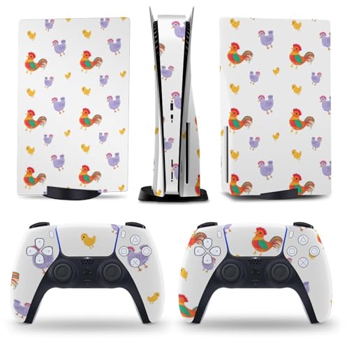 AoHanan Colorful Roosters and Chickens 5 Skin Console and Controller Accessories Cover Skins Anime Vinyl Cover Sticker Full Set for 5 Disc Edition