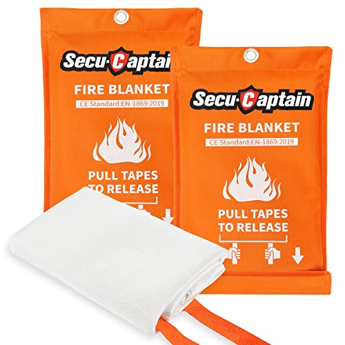 SecuCaptain Emergency Fire Blanket for Home Kitchen - 2 Pack 40'x40' Flame Suppression Fiberglass Fire Blankets for House Camping Car Office Warehouse Survival Safety