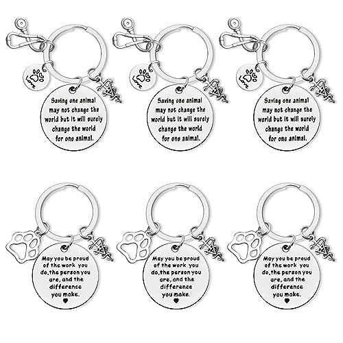 6Pcs Vet Tech Thank You Keychain Appreciation Jewelry for Veterinarian Veterinary Tech Animal Rescue Gifts Veterinary Student Graduation Gift Animal Lovers Veterinary Nurse Assistant Appreciation Gift