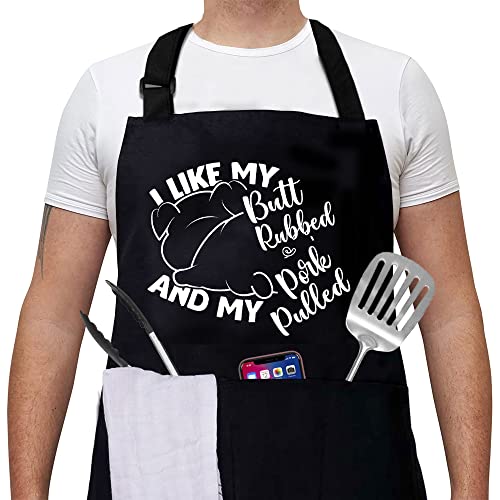 Cusugbaso Grilling Aprons for men, One Size Funny Grill Aprons with Three Pockets Cooking Chef Aprons Funny Birthday, Christmas, Father's Day Grill Gifts for Dad, Men, Husband