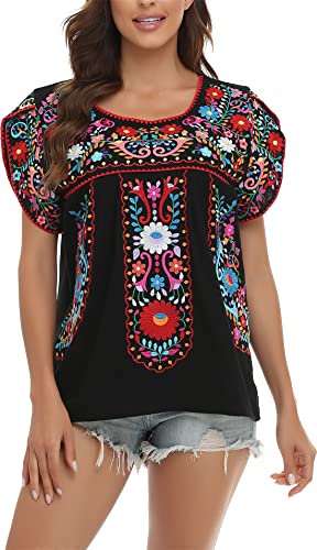 YZXDORWJ Women Mexican Embroidered Shirt (M, 633BKR)