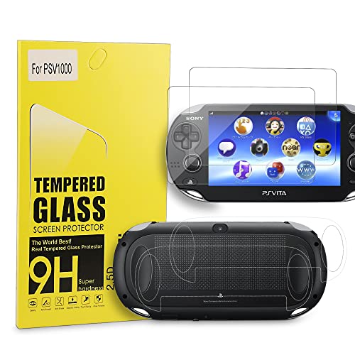Xahpower PS Vita 1000 Screen Protector, 9H Tempered Glass Front Screen Protector and HD Clear PET Back Screen Protective Film for Sony PlayStation Vita 1000