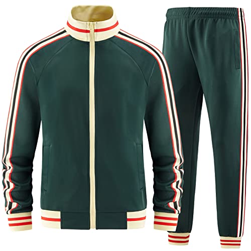 dioxoib Track Suits for Men Set 2 Piece Tracksuits Mens Sweatsuits Sets Jogging Two Piece Outfits Athletic Clothes Jogger Sweat Suits Running Sport leisure Clothing Green Ai-TZ002-L