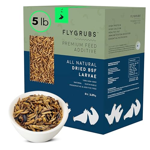 FLYGRUBS 5 lb Dried Black Soldier Fly Larvae - High Calcium Chicken Feed - 85X More Calcium, No Additives, Non-GMO Treats for Hens, Ducks, Turkeys, Wild Birds, Quails, Turtles - Nutrient-Rich BSFL