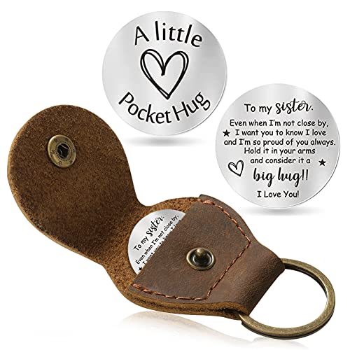 Jack&Chris Pocket Hug Token Long Distance Relationship Keepsake, Double Sided Message Engraved with Leather Keychain, JC65