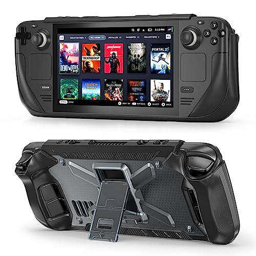 BAILI Protective Case for Steam Deck,Military-Grade Full-Enclosure Protective Cover for Steam Deck,Ergonomic All-in-one Protective Cover with Foldable Kickstand for Steam Deck-Transparent Black