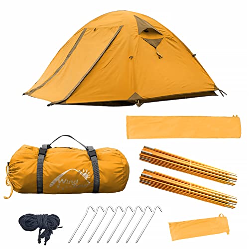 Wind Tour Professional 2 Person Weatherproof Double Layer Aluminum Windproof Backpacking Camping Tent for Outdoor Mountaineering Hunting Hiking Adventure Travel (Orange, (19.7+55.1+23.6) x 82.7)