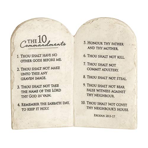Dicksons 10 Commandments Whitewash Stone Tablet 6 x 6.5 Resin Decorative Wall and Tabletop Sign Plaque