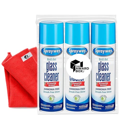 The Award Box Sprayway Glass Cleaner Foam Action Cleaner 19 oz. with Cleaning Cloth in Packaging (3 Pack)