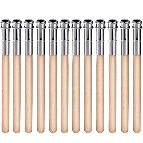 Chinco 12 Pieces Wooden Pencil Extenders Art Pencil Lengthener Crayon Extension with Aluminum Handle for School Office Supplies