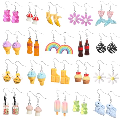 Cute Earrings Funny Earrings Aesthetic Unique Y2k Accessories Cool Fun Weird Funky Mushroom Novelty Kawaii Quirky Dangly Creative Object Crazy Drop Dangle Earrings Pack for Women Girls Egirl