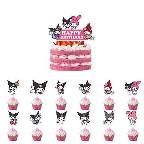 13-Pack Kuromi Decoration Birthday Cake Topper Set,Kuromi Party Happy Birthday Cupcake Toppers, Birthday Decorations for Children or Adults