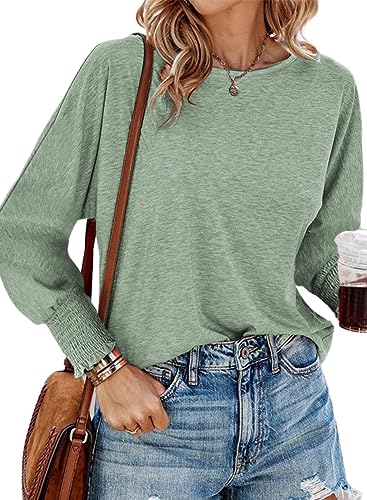 Dokotoo Womens Fall Tops Fashion 2024 Spring Womens Long Sleeve Tops Tshirts Shirts Clothes Clothing Crewneck Tunic Green Top Trendy T Shirts Business Blouses for Women Dressy Casual