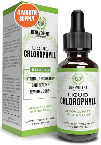 Benevolent Chlorophyll Liquid Drops, 4 Month Supply Liquid Chlorophyll Supplement for Internal Deodorizer & Radiant Skin, Potent Chlorophyll Liquid Extract with Rich Antioxidants, Minty Flavor