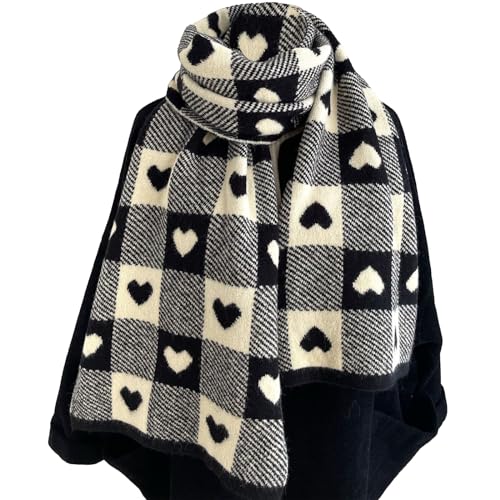 CORIRESHA Women's Valentine's Day Gift Winter Warm Cute Heart Checkered Print Scarf Shawl