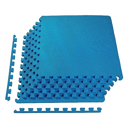 BalanceFrom Puzzle Exercise Mat with EVA Foam Interlocking Tiles for MMA, Exercise, Gymnastics and Home Gym Protective Flooring, 1/2' Thick, 24 Square Feet, Blue