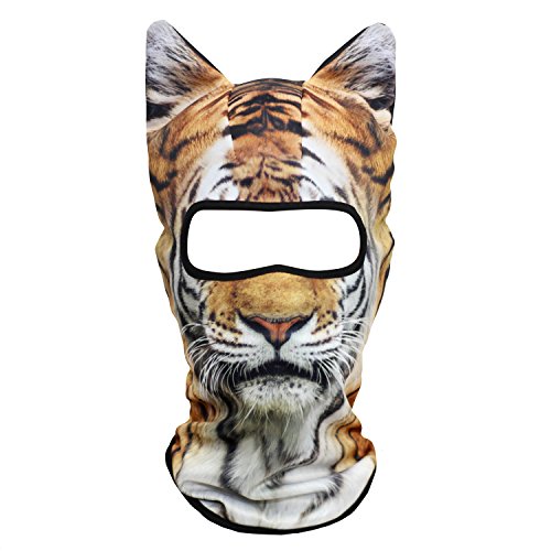 WTACTFUL 3D Animal Ears Balaclava Breathable Cover Hood Face Mask Sun Protection for Skiing Snowmobile Riding Hunting Music Festivals Raves Halloween Party Activities Tiger MEB-14