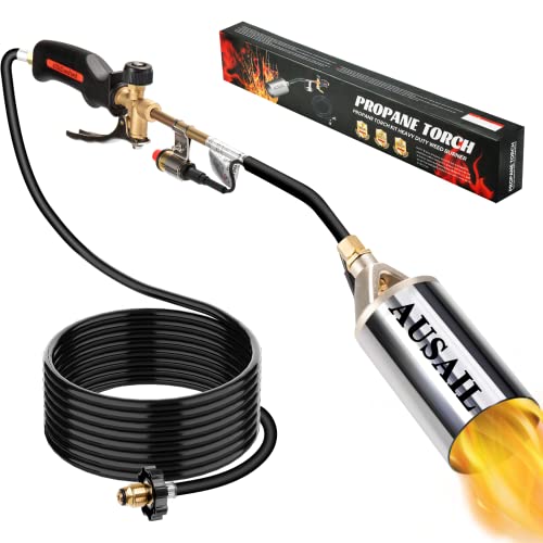 Propane Torch Weed Burner,Blow Torch,Heavy Duty,High Output 1,200,000 BTU,Flamethrower with Turbo Trigger Push Button Igniter and 10 FT Hose for Roof Asphalt,Ice Snow,Road Marking,Charcoal
