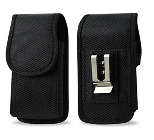 Agoz Carrying Case for Motorola Moto Z2 Force, Z2 Play, Moto Z Force Droid, Moto Z Play Rugged Canvas Vertical Holster Pouch w/Strong Metal Clip Belt Loops (FITS with OTTERBOX, LIFEPROOF Cover on it)