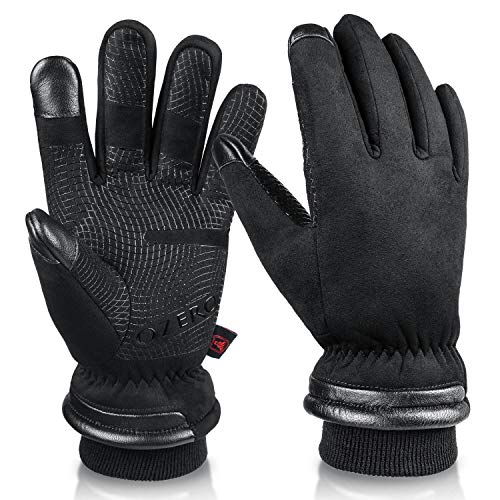 OZERO Winter Gloves for Men Waterproof and Touch Screen Fingers Insulated Cotton Warm in Cold Weather Black Large