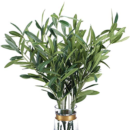 FUNARTY 5pcs 37' Artificial Olive Branch Greenery Stems with 270 Leaves for Vase, Fake Plants for Home Office Wedding Party