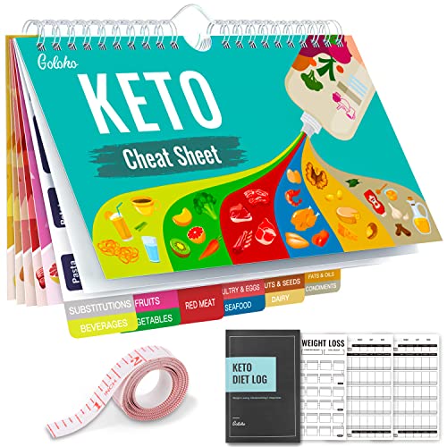 Keto Diet Cheat Sheet Magnets Kit, Magnetic Quick Reference Keto Food List Guide Charts 239 Foods and Swap for Beginners with Keto Tracker Log Macro Carbs Counter Journal Planner, Body Measuring Tape