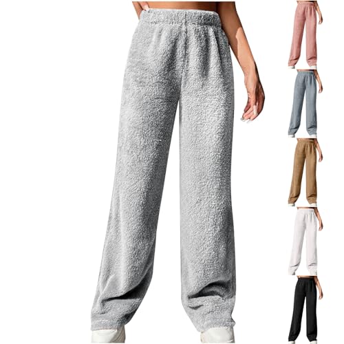 Fleece Joggers for Women Baggy Wide Leg Yoga Pants Elastic High Waisted Straight Trousers Loose Plush Pants 2023 Fall Winter Casual Comfy Lightweight Pants Relaxed Lounge Pants for Teen Girls
