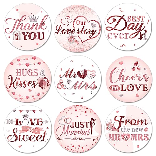 Crtiin 504 Pieces Round Wedding Stickers Pink Wedding Candy Stickers Labels Wedding Chocolate Drop Kisses Sticker Bulk for Envelope Gift Wrapping Mini Decor Bridal Shower Party Supplies