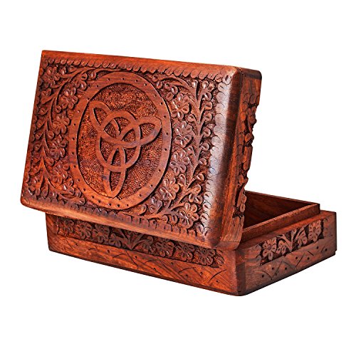 Great Birthday Gift Ideas Handmade Decorative Wooden Jewelry Box Jewelry Organizer Keepsake Box Treasure Chest Trinket Holder Watch Box Storage Box 8 x 5 Inches