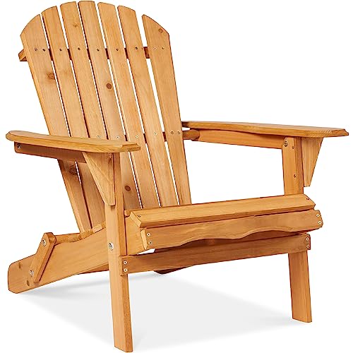 Best Choice Products Folding Adirondack Chair Outdoor Wooden Accent Furniture Fire Pit Lounge Chairs for Yard, Garden, Patio w/ 350lb Weight Capacity - Brown